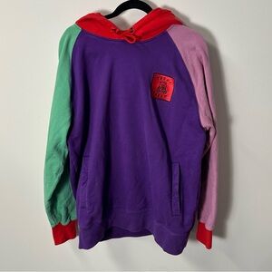 TEDDY FRESH thick purple multi colourblock embroidered hoodie, XL.